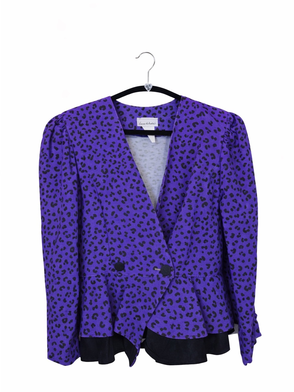VTG Purple Leopard Print Peplum Blazer with Double Button Front
